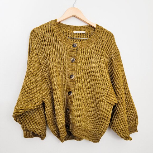 Misha & Puff Fisherman Cardigan Sweater in Antique Brass XS/S - Picture 2 of 9